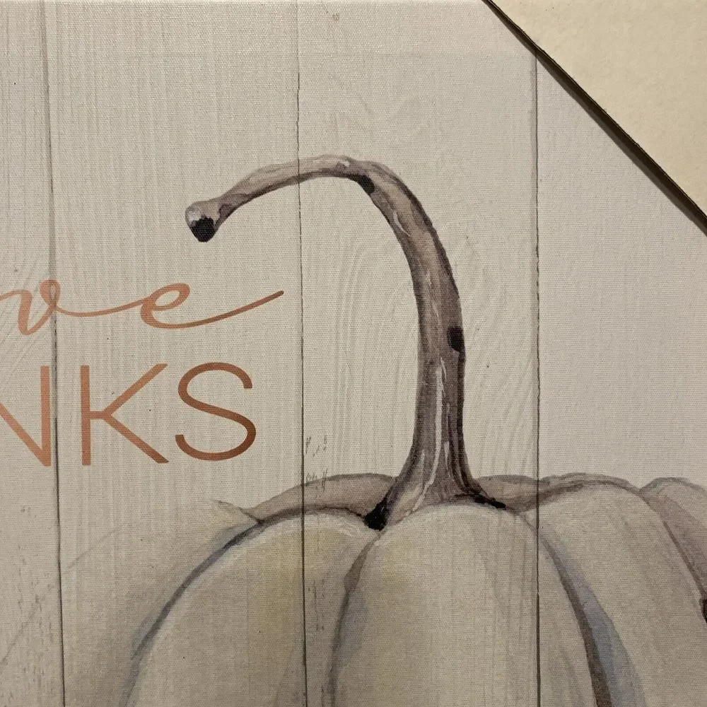 New Farmhouse Give‎ Thanks White Pumpkin PICTURE Wall Hanging
